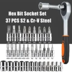 46pc Drive Socket Set 1/4 inch Ratchet Wrench Set with Sockets Metric Hex Bit Socket Set Mechanic Tool Kits for Auto Repair Hous - Image 2